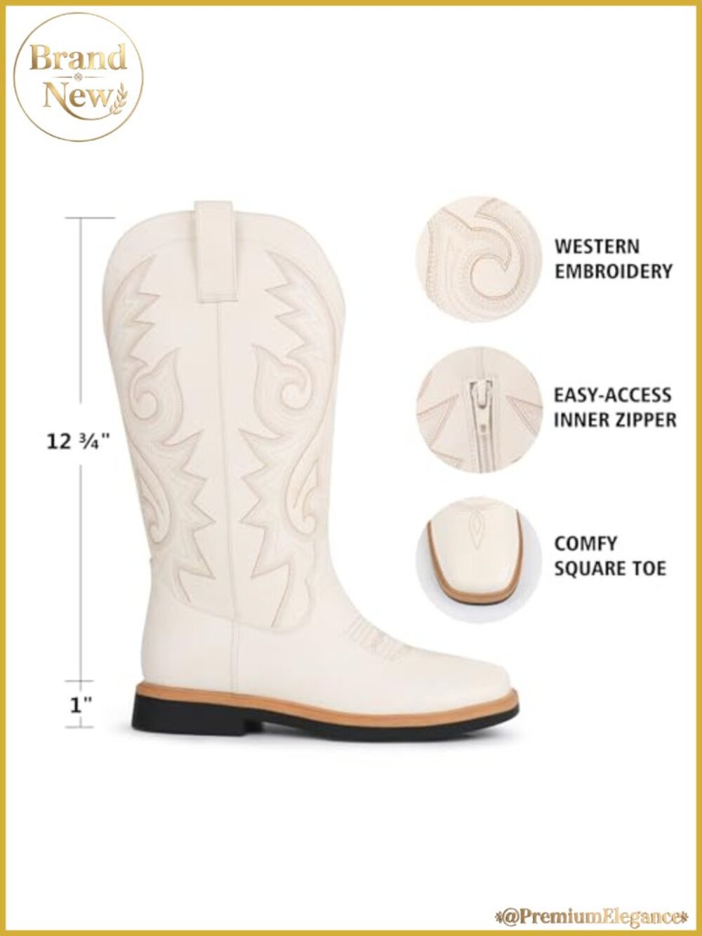 Hawkwell Cowgirl Boots Square Toe Side Zipper Embroidered Western Mid Calf Faux - Picture 3 of 6